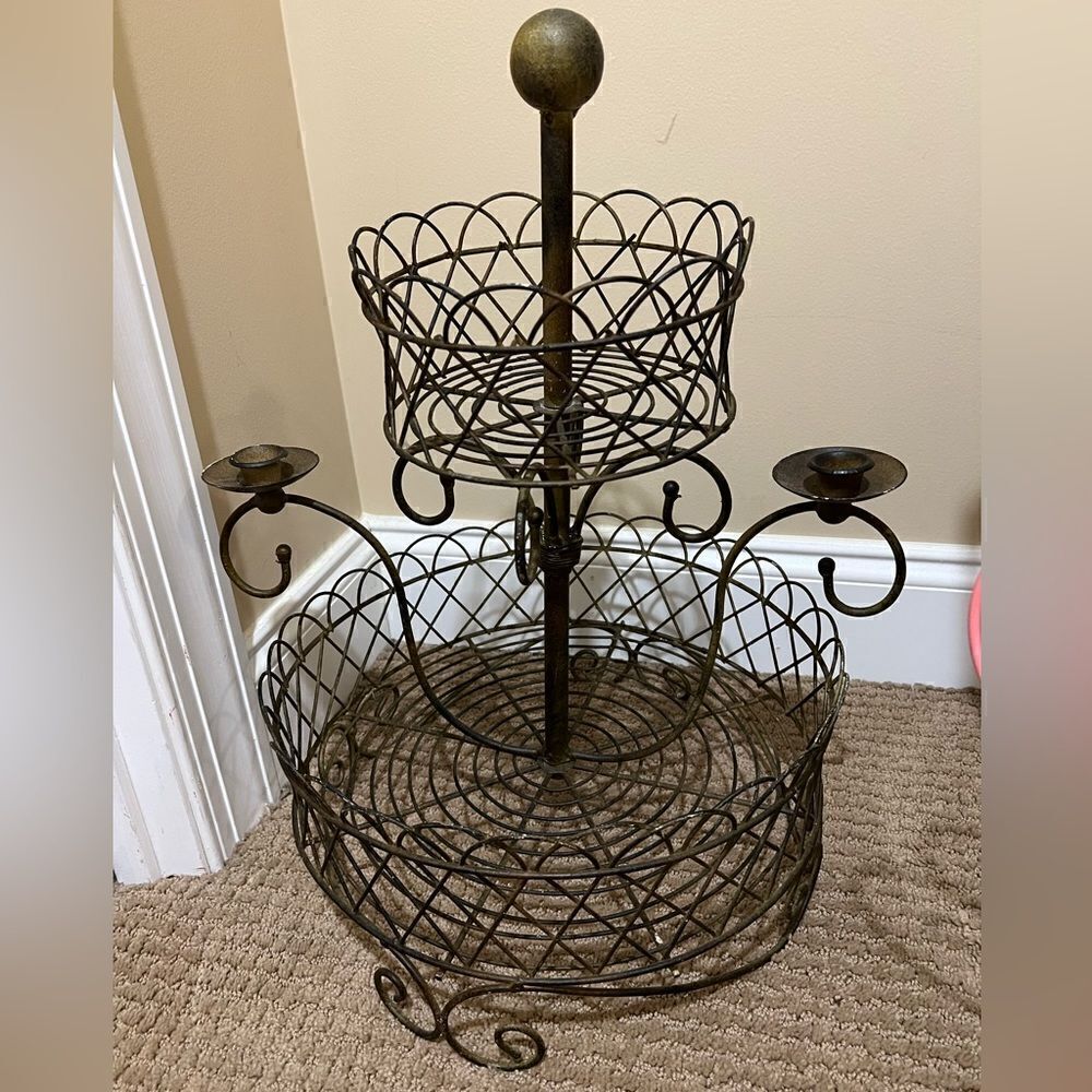 Black 2 tiered Basket With Candle holders